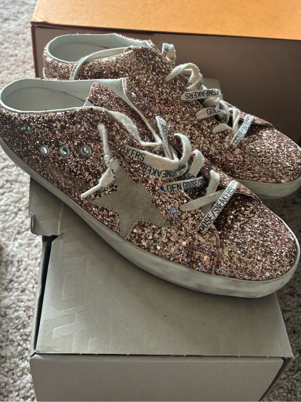 Golden Goose Pink Gold Superstar Sabot Backless Slip On Mule Sneaker Size 41